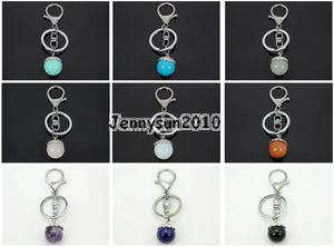 Natural Gems Stone Flower Charm Beads Key Ring Healing Jewelry