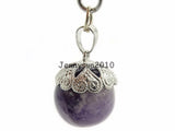 Natural Gems Stone Flower Charm Beads Key Ring Healing Jewelry
