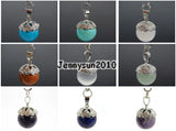 Natural Gems Stone Flower Charm Beads Key Ring Healing Jewelry