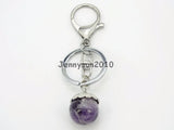Natural Gems Stone Flower Charm Beads Key Ring Healing Jewelry
