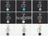 Natural Gems Stone Flower Charm Beads Key Ring Healing Jewelry