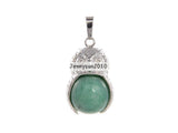 Gemstone Owl Round Ball Reiki Chakra Pendant Silver Plated