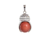 Gemstone Owl Round Ball Reiki Chakra Pendant Silver Plated
