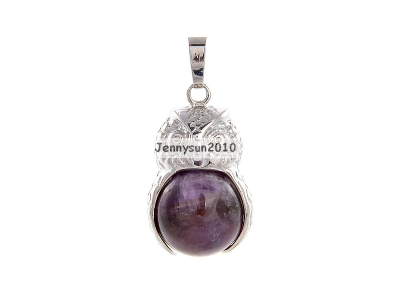 Gemstone Owl Round Ball Reiki Chakra Pendant Silver Plated