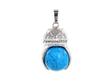 Gemstone Owl Round Ball Reiki Chakra Pendant Silver Plated