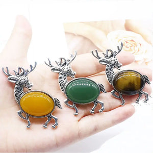 Animal Pendant Necklace Natural Gemstone Christmas Jewelry Gift