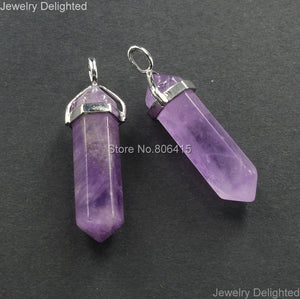 Amethyst Hexagonal Point Chakra Necklaces Earrings Pendant 10Pcs/lot