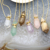 Natural Gems Stone Faceted Prism Perfume Bottle Pendant Necklace