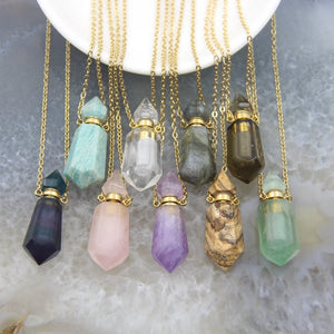 Natural Gems Stone Faceted Prism Perfume Bottle Pendant Necklace