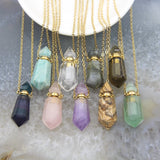 Natural Gems Stone Faceted Prism Perfume Bottle Pendant Necklace