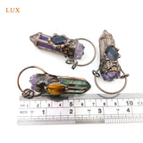 Amethyst Crystal Pink Quartz Green Fluorite Pendant Necklace