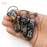Amethyst Crystal Pink Quartz Green Fluorite Pendant Necklace