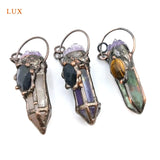Amethyst Crystal Pink Quartz Green Fluorite Pendant Necklace