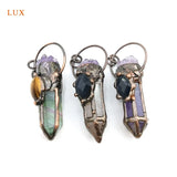 Amethyst Crystal Pink Quartz Green Fluorite Pendant Necklace