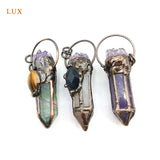 Amethyst Crystal Pink Quartz Green Fluorite Pendant Necklace