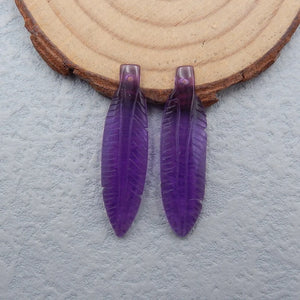 Gemstone Hand Carved Feather Earrings Amethyst Quartz DIY 35x9x4mm