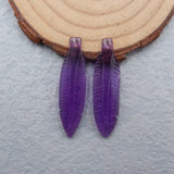 Gemstone Hand Carved Feather Earrings Amethyst Quartz DIY 35x9x4mm