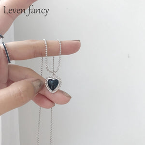 Agate Heart Charm Pendant Necklace 925 Sterling Silver Jewelry