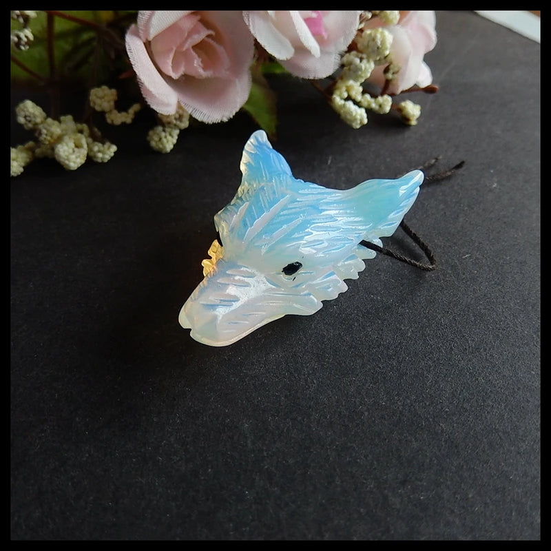 Opalite Wolf Head Pendant for DIY Necklace, 43x30x14mm