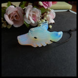 Opalite Wolf Head Necklace Pendant, Natural Gemstone Carving