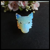 Opalite Wolf Head Necklace Pendant, Natural Gemstone Carving