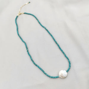 Gemstone Choker Necklace Turquoise Pearl Bohemian Necklace