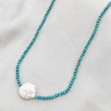 Gemstone Choker Necklace Turquoise Pearl Bohemian Necklace
