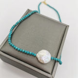 Gemstone Choker Necklace Turquoise Pearl Bohemian Necklace