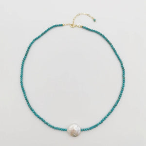 Gemstone Choker Necklace Turquoise Pearl Bohemian Necklace