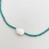 Gemstone Choker Necklace Turquoise Pearl Bohemian Necklace