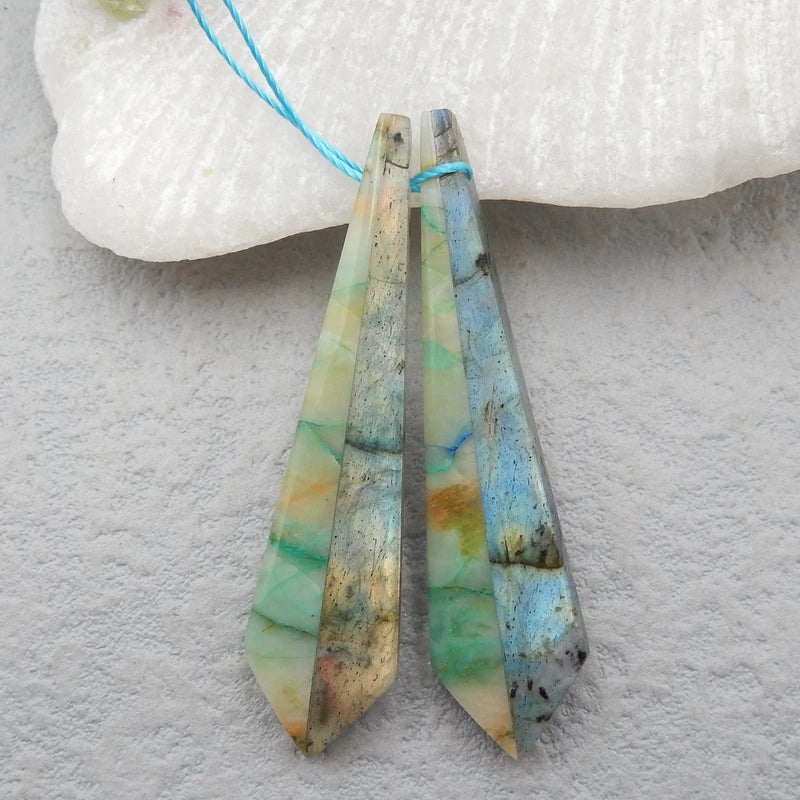 Chrysocolla Labradorite Woman Earring 47x12x55mm