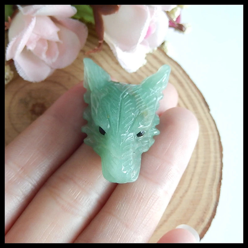 Green Aventurine Wolf Head Pendant for Jewelry Making
