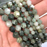 Green Rutilated Faceted Round Stone Spacer Beads for DIY Jewelry Making