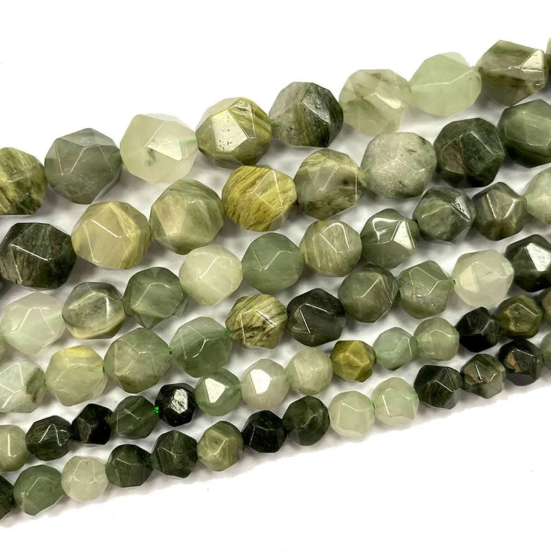 Green Rutilated Faceted Round Stone Spacer Beads for DIY Jewelry Making