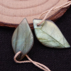 Labradorite Hand Carved Leaves Women Earrings 29x17x8mm 3.4g