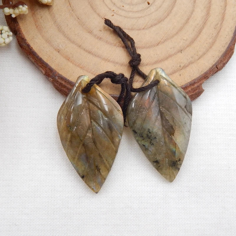 Labradorite Hand Carved Leaves Women Earrings