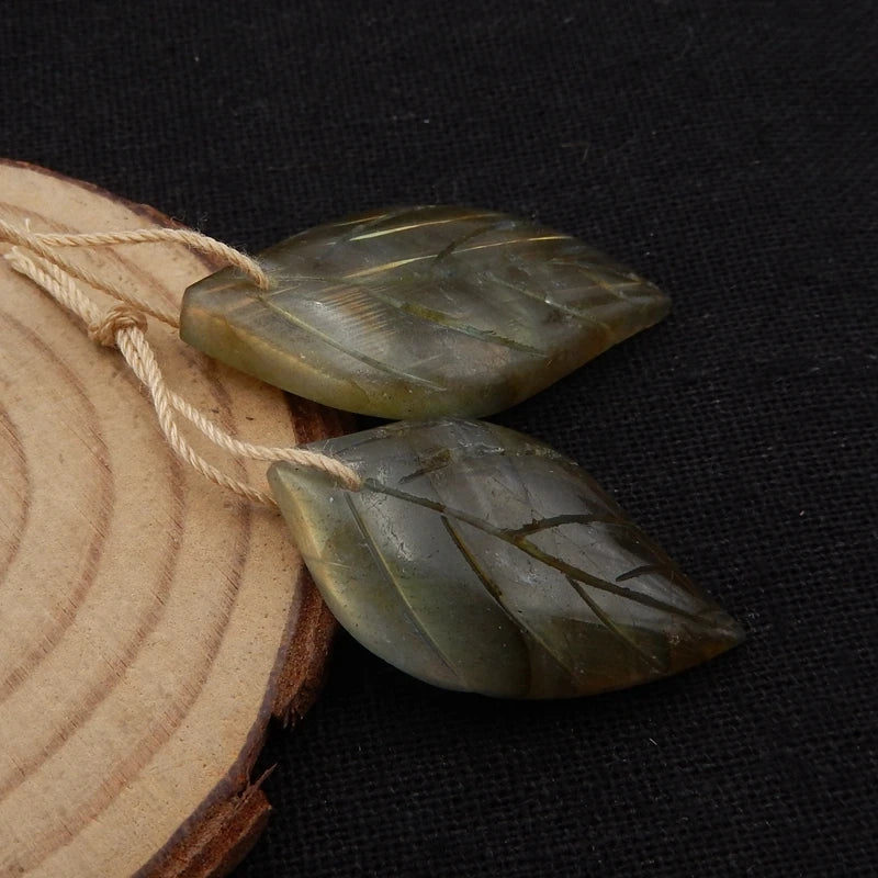 Labradorite Hand Carved Leaves Earrings