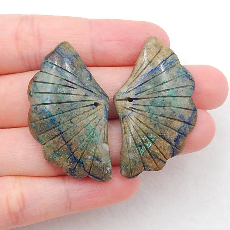Chrysocolla Hand Carved Leaf Earrings 24x40mm