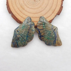 Chrysocolla Hand Carved Leaf Earrings 24x40mm