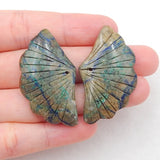 Chrysocolla Hand Carved Leaf Earrings 24x40mm