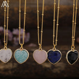 Gemstone Heart Pendant Necklace Healing Crystal LOVE Jewelry Women