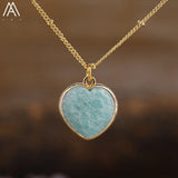 Gemstone Heart Pendant Necklace Healing Crystal LOVE Jewelry Women