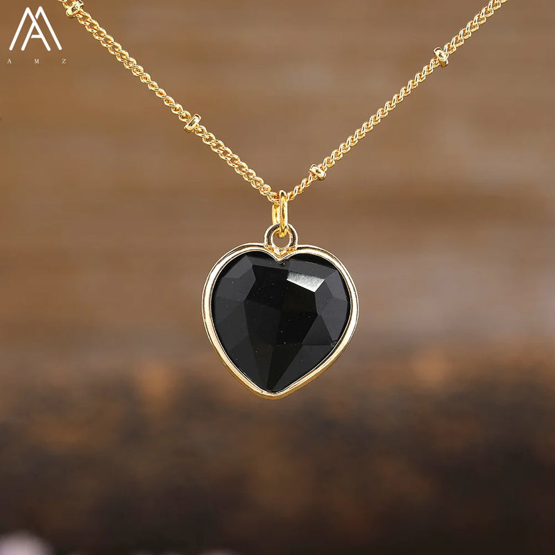 Gemstone Heart Pendant Necklace Healing Crystal LOVE Jewelry Women