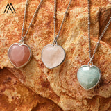 Gemstone Heart Pendant Necklace Healing Crystal LOVE Jewelry Women