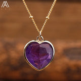 Gemstone Heart Pendant Necklace Healing Crystal LOVE Jewelry Women
