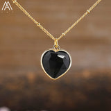 Gemstone Heart Pendant Necklace Healing Crystal LOVE Jewelry Women