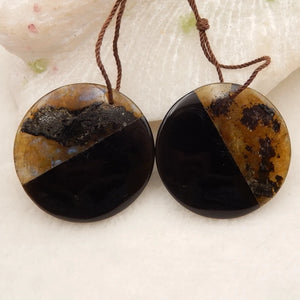 Labradorite Obsidian Gemstone Intarsia Earrings Set 30x5mm