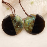 Labradorite Obsidian Gemstone Intarsia Earrings Set 30x5mm