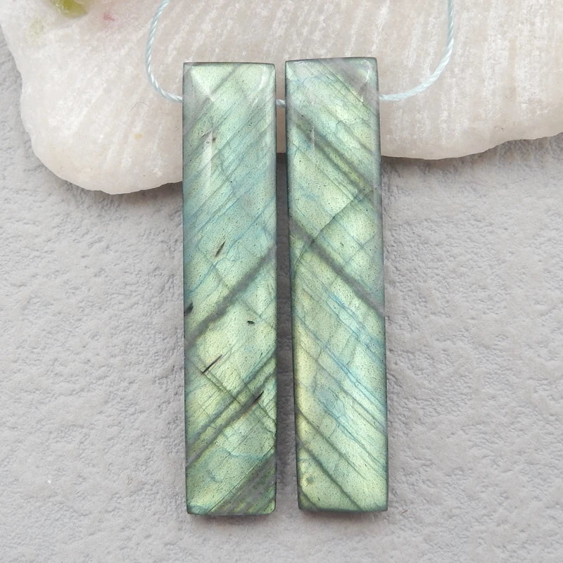 Labradorite and Obsidian Gemstone Intarsia Earrings Set