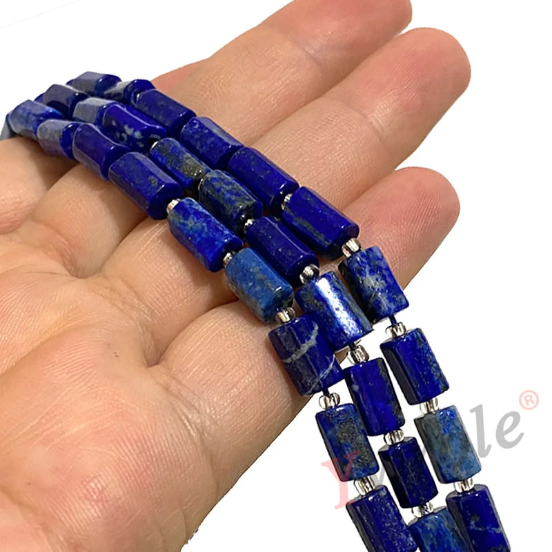Lapis Lazuli Faceted Cylinder Loose Stone Beads for Jewelry Making